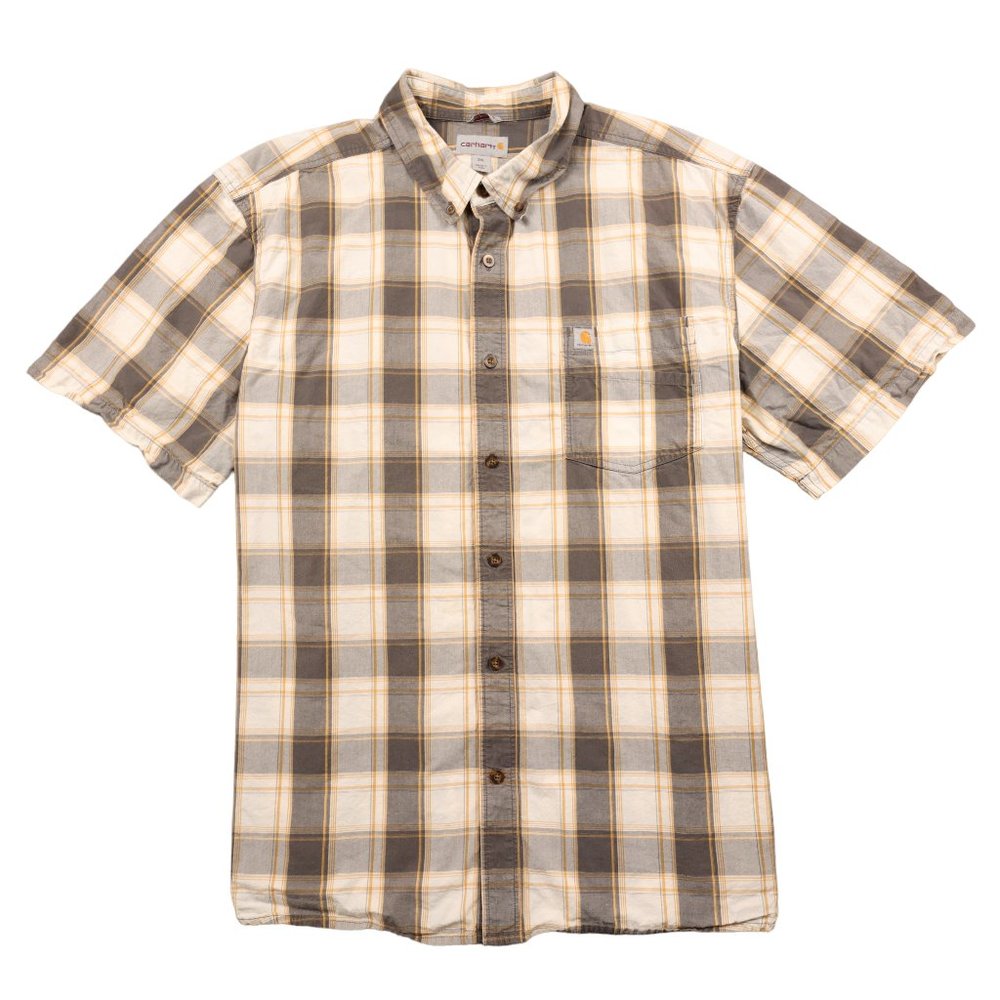 Carhartt Short Sleeve Button Up Mens Size 2XL Relaxed Fit Gray White Plaid